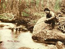 D2) RPPC Photo Postcard Man Fishing Creek River Mora Minnesota 1910 Hand Tint picture
