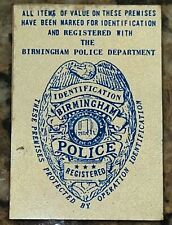 1960’s The Birmingham Police Operation identification Badge Sticker 2.5” x 3.5”  picture