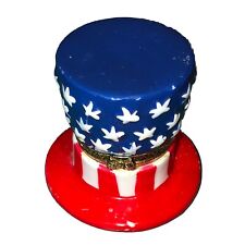 Uncle Sam Top Hat Ceramic ￼Trinket Box Americana Flag Color 4th of July Figurine picture