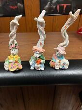 VINTAGE SET OF 3 CERAMIC LONG EARED EASTER BUNNY / RABBIT STATUE FIGURES picture