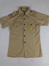 Vintage Boy Scouts Of America Shirt Boys Large Tan Patches Short Sleeve  picture