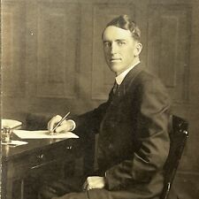 Antique Trifold Photograph Handsome Man Writing Letter Glendive MT picture