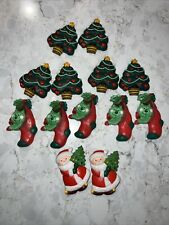 13 Vintage Refrigerator Magnets Christmas Tree Stockings Cats Santa Claus picture