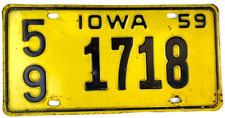 Vintage Iowa 1959 License Plate Auto Lucas Co. Man Cave Decor Collector picture