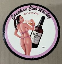 CANADIAN CLUB WHISKEY PUB PARTY SCOTCH DRINK CLUB PINUP PORCELAIN ENAMEL SIGN picture