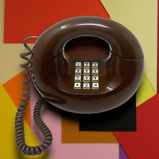 Vtg 1970's Brown Western Electric Sculptura Donut Telephone Push Button Tested picture