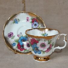 Royal Albert Tea Cup And Saucer Anemone Flowers Gold Trim Bone China England picture