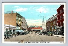 Brookline MA-Massachusetts, Harvard Square, Washington St Vintage c1932 Postcard picture