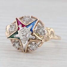 Vintage Order Eastern Star Masonic Ring 10k Gold Diamonds Lab Created Gemstones picture