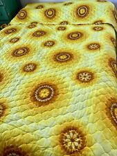 Vintage King Size Psychedelic Bright Yellow Bedspread Coverlet Sun Daisy 60s 70s picture