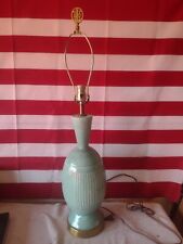 Vintage Mid Century Modern Teal Table Lamp Brass Trim  picture