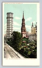 New York City NY, St. Paul's Church & St. Paul Building, Vintage c1905 Postcard picture