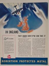 1942 Robertson Protected Metal Fortune WW2 Print Ad Q2 Bomber Airplane England picture