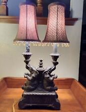 Vintage ART DECO LAMP Dual Lampshades Baby Elephants Twins Trunk Up 24” tall picture