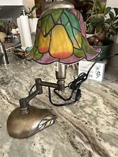 Tiffany Style Glass Pear Shape Dome Brass Look Pear Shape Swing Arm Base Vintage picture