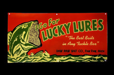 PORCELAIN LUCKY LURES ENAMEL SIGN 60X24 INCHES picture