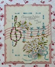Vintage 1940s UNUSED Anniversary Wishes for Mother & Dad Treble Clef Card picture