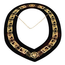 Knights Templar Masonic Regalia Metal Chain Collar with Black Velvet Gold Plated picture