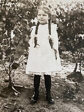 1909 RPPC - PIGTAILED LITTLE GIRL antique real photograph postcard AMERICANA picture