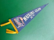 Vintage Walkins Glen NY Indian Chief Head Blue Felt Pennant 12
