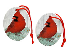 The Legend Of The Cardinal Ceramic Red Bird Christmas Tree Ornaments Set of 2 picture