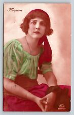 c1924 Woman's Studio Portrait Colorful Style Fashion German VINTAGE Postcard picture