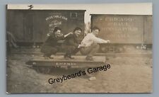 RPPC 3 Guys on Hand Car Cute Post Cigar CMO RAILROAD SD? Real Photo Postcard picture