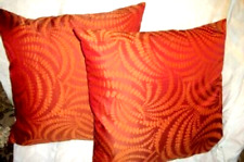 1970s BROCADE FEATHER PILLOWS THROW PAIR RED ORANGE DOTS SWIRL HOLLYWOOD REGENCY picture