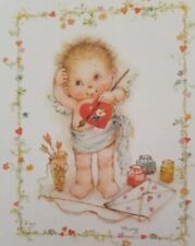 Mary Hamilton card Valentines day Vtg Hallmark Cupid Child Cherub Flowers 6.25
