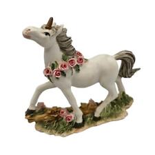 Vintage 1990s Painted Unicorn Figurine Figure White w/ Roses picture