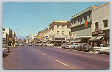 Postcard Redding, California Street View, Business District, Cars c. 1950s A334 picture