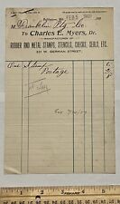 1909 CHARLES E. MYERS BALTIMORE MD TWO INVOICES STAPLED TOGETHER BY NAIL picture