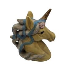 Vintage 1980s Hand Painted Unicorn Bust Ceramic Figurine Muted Colors picture