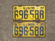 Vintage 1937 Illinois license plate pair 696-588 Original Yellow Paint DMV picture