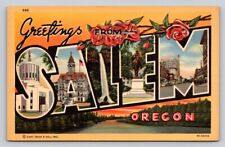 Linen Curt Teich Large Letter Greetings From Salem Oregon P93A picture