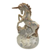 Vintage 1990s Porcelain Unicorn Music Box Spinning Pastel Colors on Wave Whimsy picture