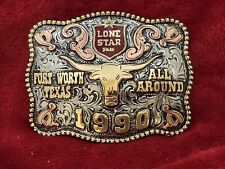 CHAMPION RODEO TROPHY BUCKLE TX LONE STAR ALL AROUND PROFESSIONAL☆1990☆RARE☆42 picture