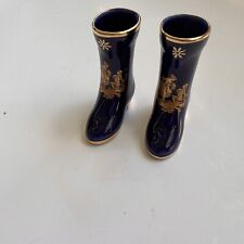 Vintage (2 ) Limoges Cobalt Blue And Gold , Decorated Boots Vase 2 in tall picture