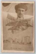 Photomontage Man Flying Airplane I'm On My Way Home Studio Prop Postcard N25 picture