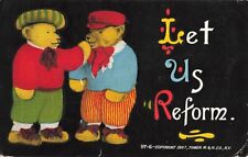 Postcard Comic Dressed Teddy Bears One Hits the Other Let Us Reform 1907 picture