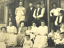 D2) RPPC Photo Postcard Large Family Group Portrait Porch White Dresses 1909 picture