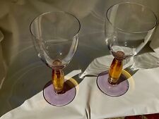 ***Only Set**of 2 Neiman Marcus Water Wine Goblets Amber Air Twist Stem picture
