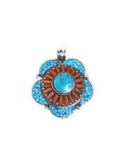 Vintage near Eastern multicolor Turquoise stone Coral, Silver pendant 925 Pretty picture