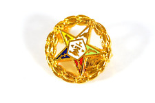 Vintage OES Order Of The Eastern Star Gold Tone Enamel Pin Medal 16MM picture