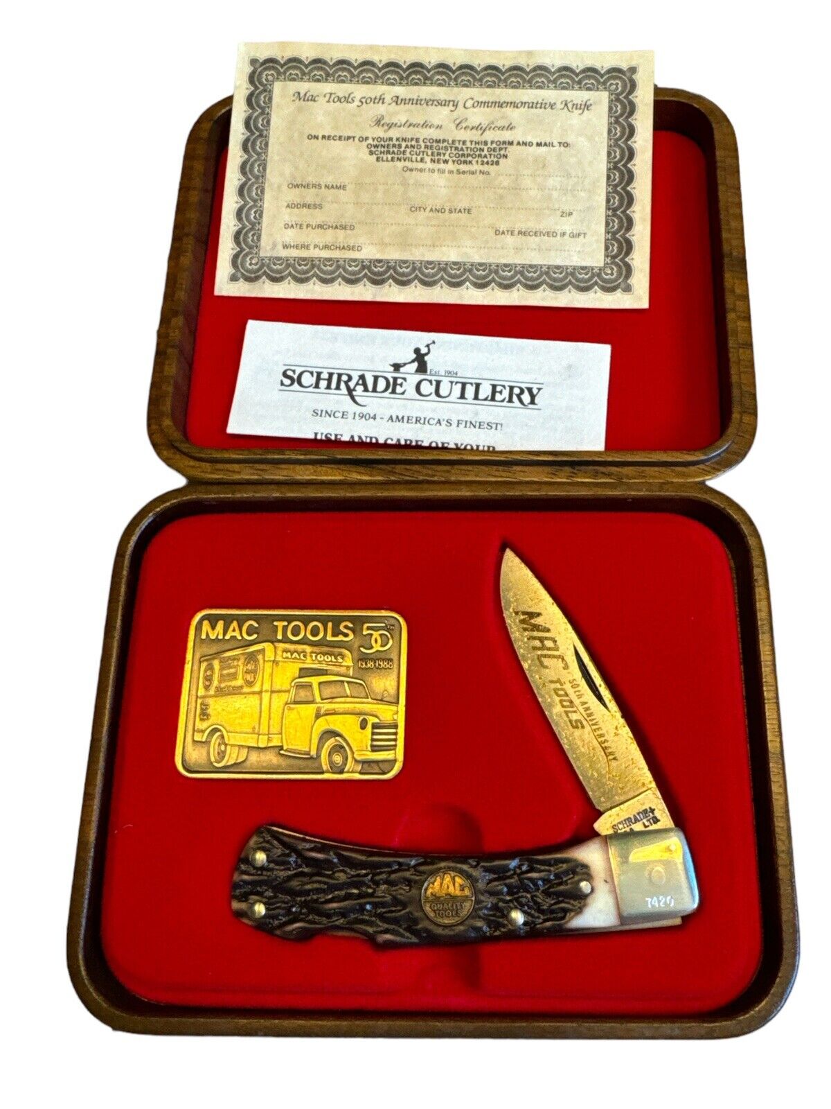 MAC Tools 50th Anniversary 1938 -1988 Schrade Knife & Medallion Set.