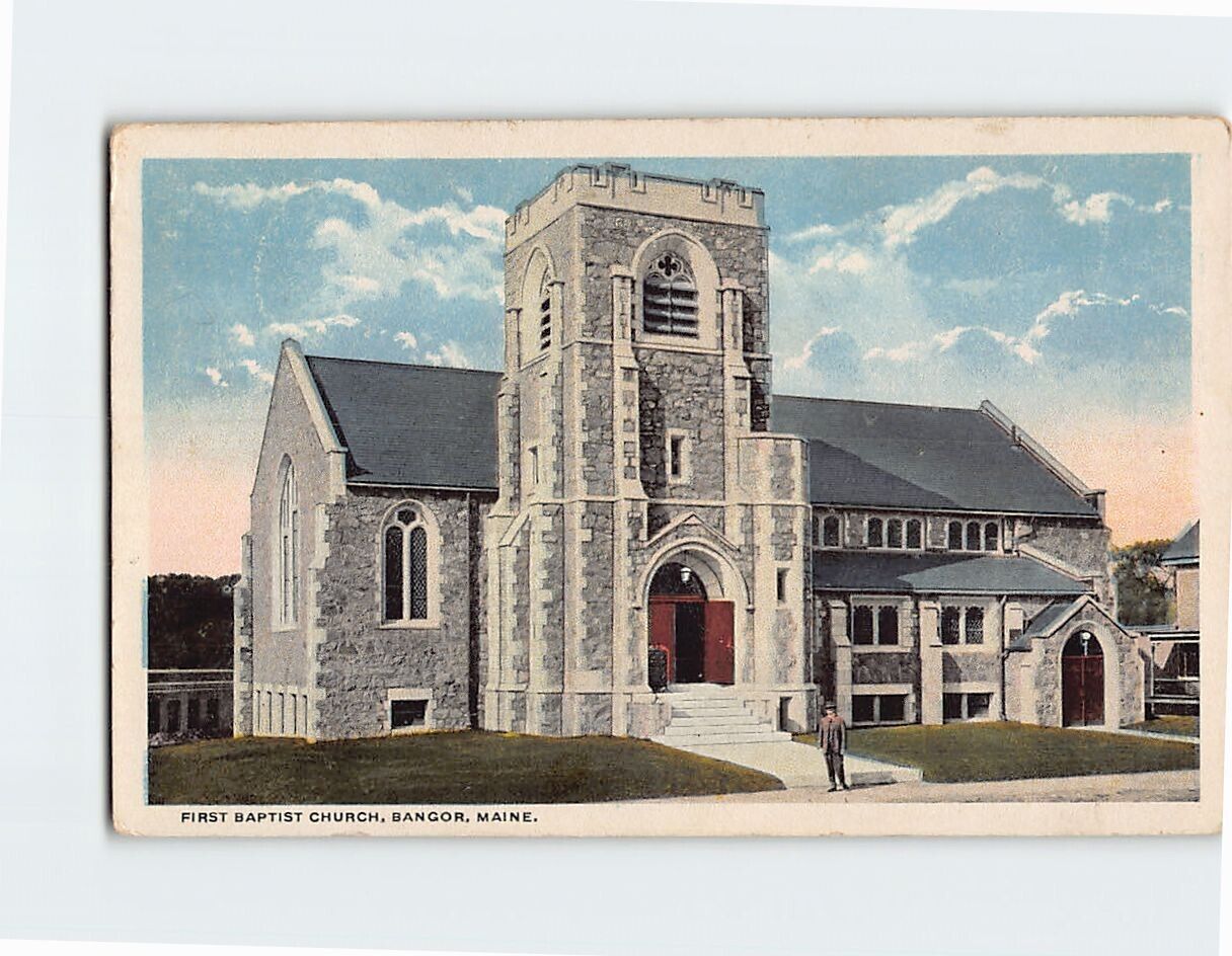 Postcard First Baptist Church Bangor Maine USA