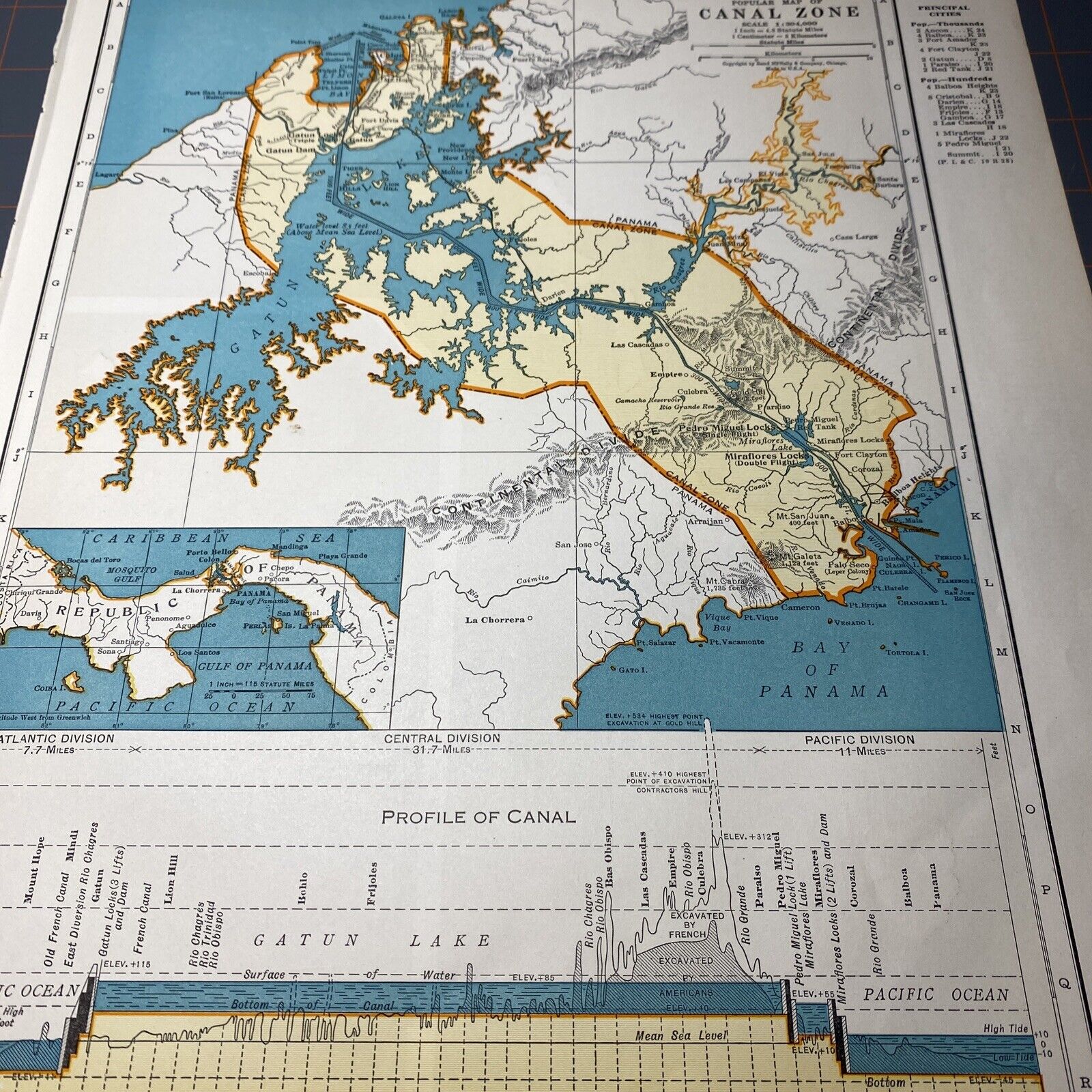 1940\'s Panama Canal Zone atlas Map Vintage before end of WW2