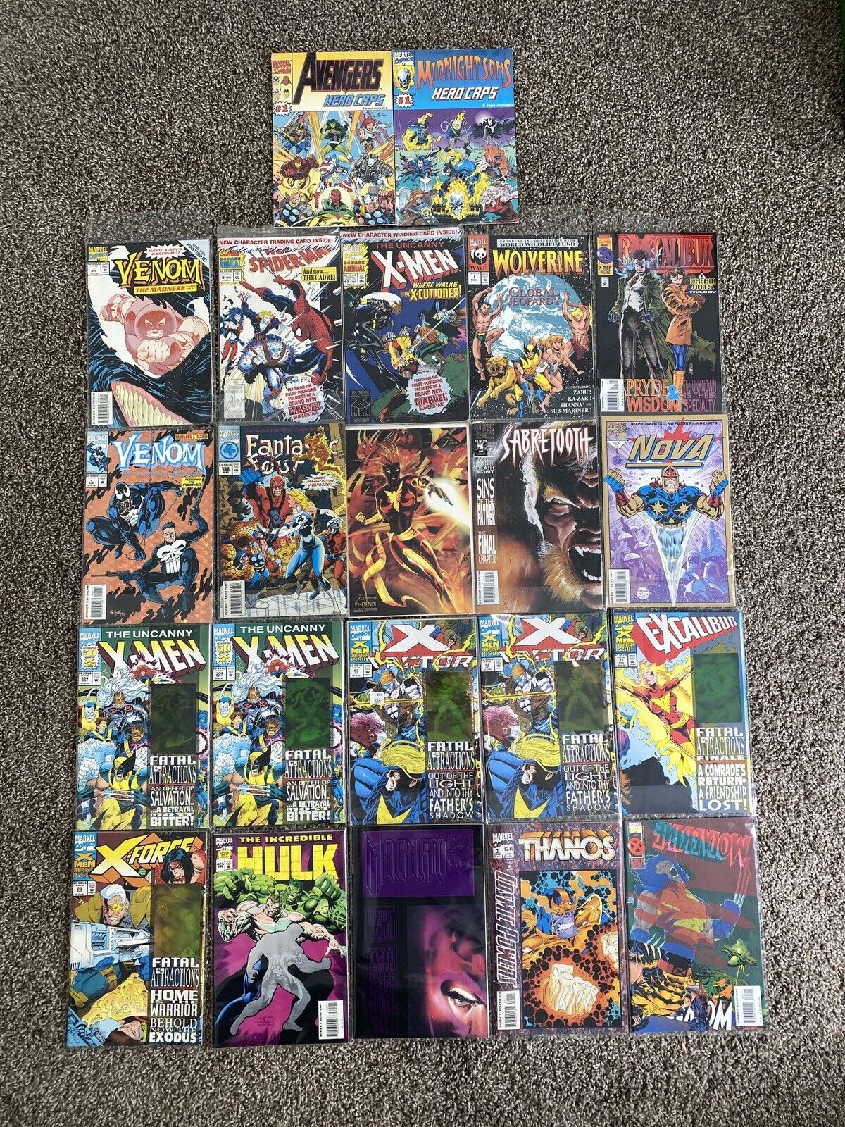 22 Vintage Marvel Comic Books. Avengers, X-MEN, Excalibur, Hulk, Venom