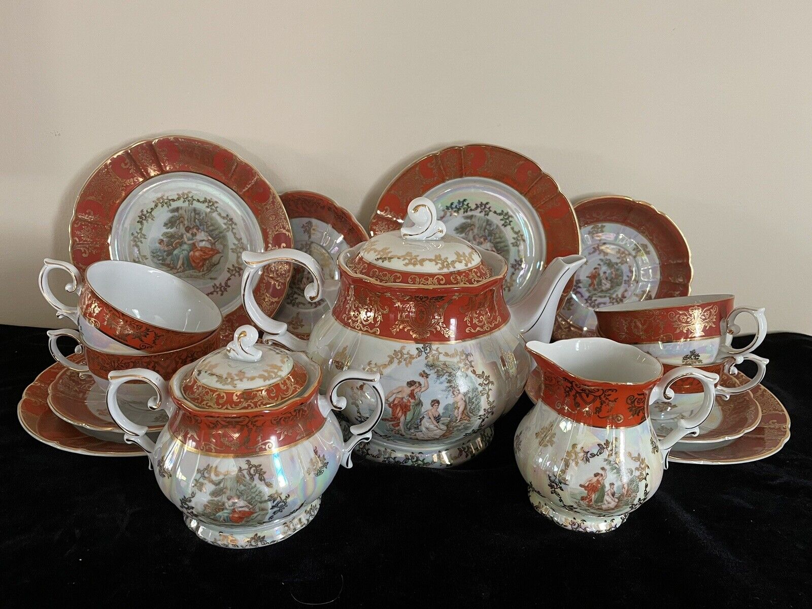 15 Pcs Oscar Schlegelmilch Lusterware Tea Pot Tea Set for 4 Serving Excellent