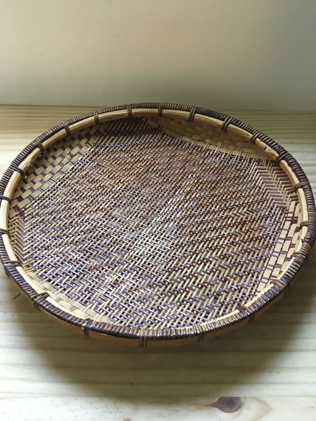 VTG 1960s Round Bamboo Rattan Wicker Harvest Sieve Winnowing Basket Sifter 15.5\